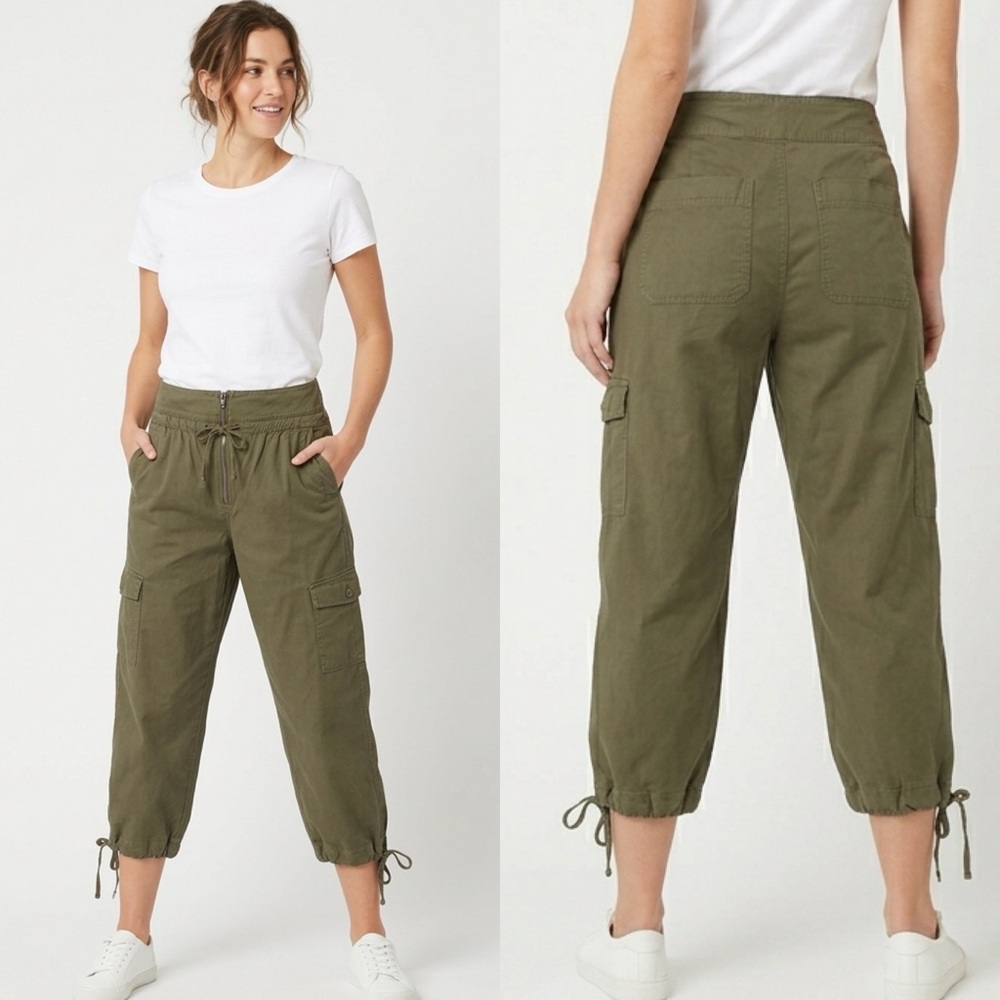 Venus Woman’s Olive Green Cargo Tie-Hem Utility Crop Pants — Size 14